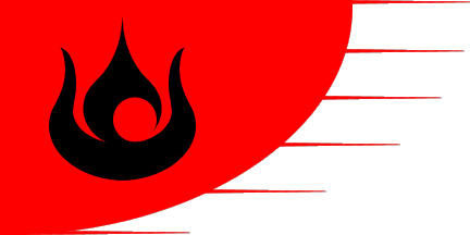 [red field, assymetrical shape, black flame
